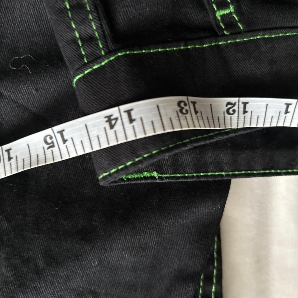 🕷 EMO BLACK RAVE NEON GREEN STITCHING PANTS - Picture 3 of 3